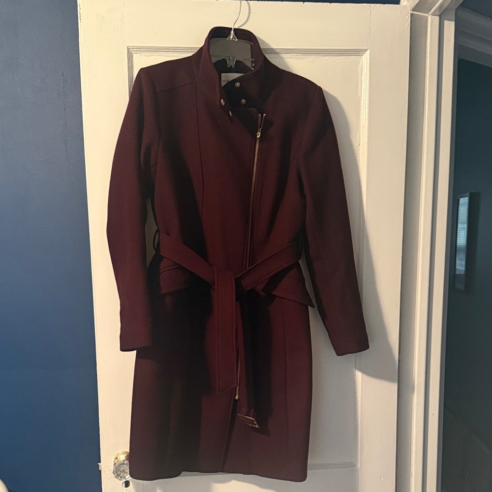 Cole Haan Deep Burgundy Wool Trench Coat